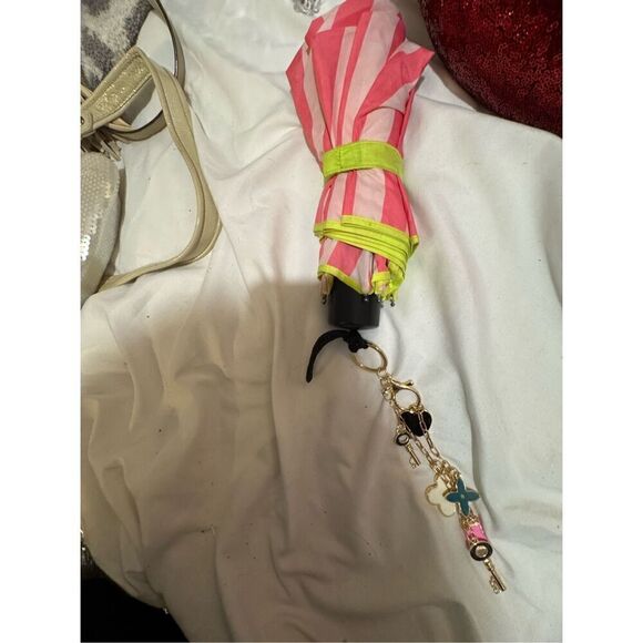 Victoria's secret VS signature stripe w/neon green trim & wristlet chain - Picture 10 of 10